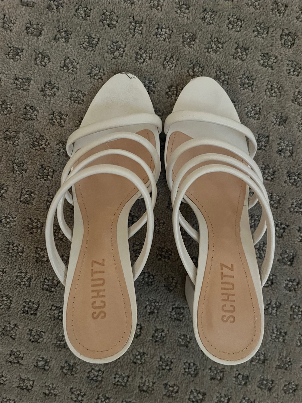 SCHUTZ White Multi-Strap Slide Mules
